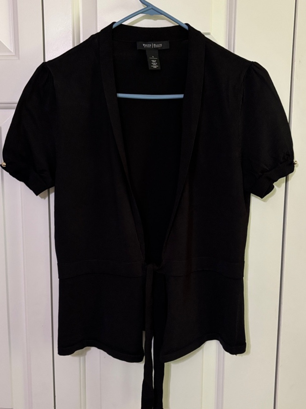 White House Black Market Black Short-Sleeve Tie-Front Cardigan